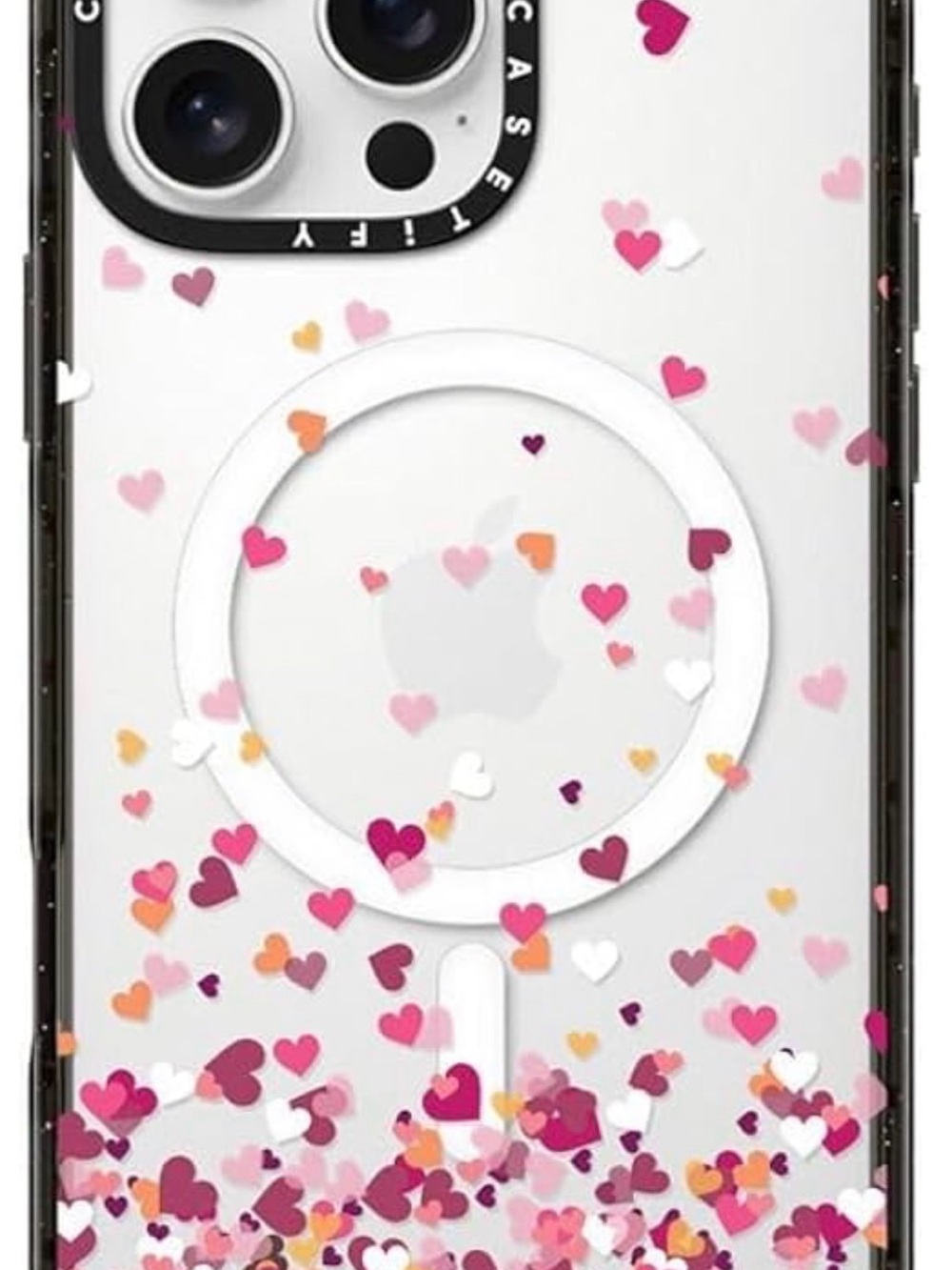 Casetify Clear MagSafe Case with Pink, Peach & White Heart Confetti